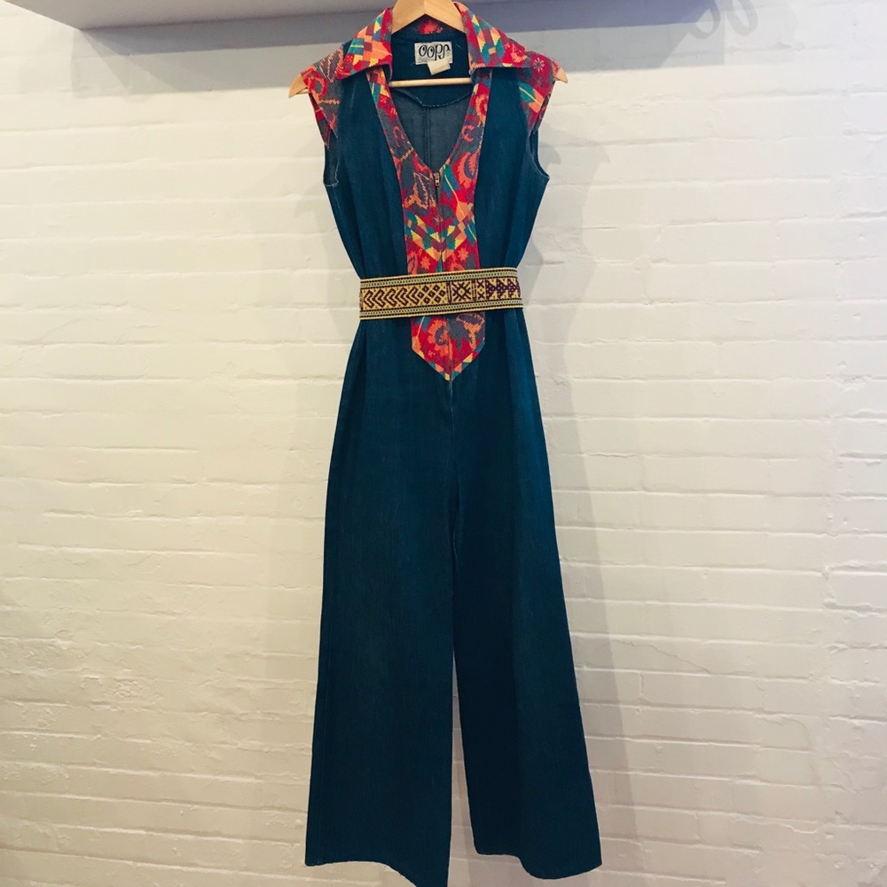 1970s Oops California denim jumpsuit bell bottom S - Picture 8 of 11